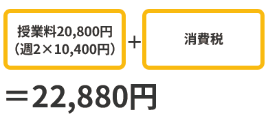 授業料18,000円（週2×9,000円）＋消費税1,440円=19,440円